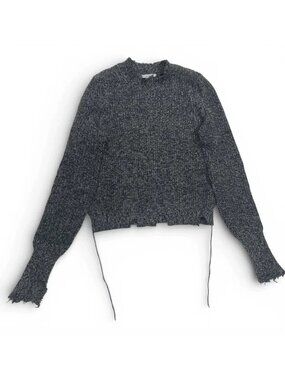 Helmut Lang Distressed Look Marled Knit Sweater Grey XS Cashmere Wool Cotton